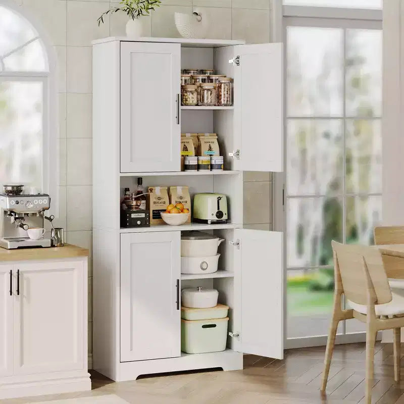 Meuble de rangement, armoire de cuisine haute de 178 cm - buffet autoportant à 4 portes avec étagères réglables, noir/gris/blanc