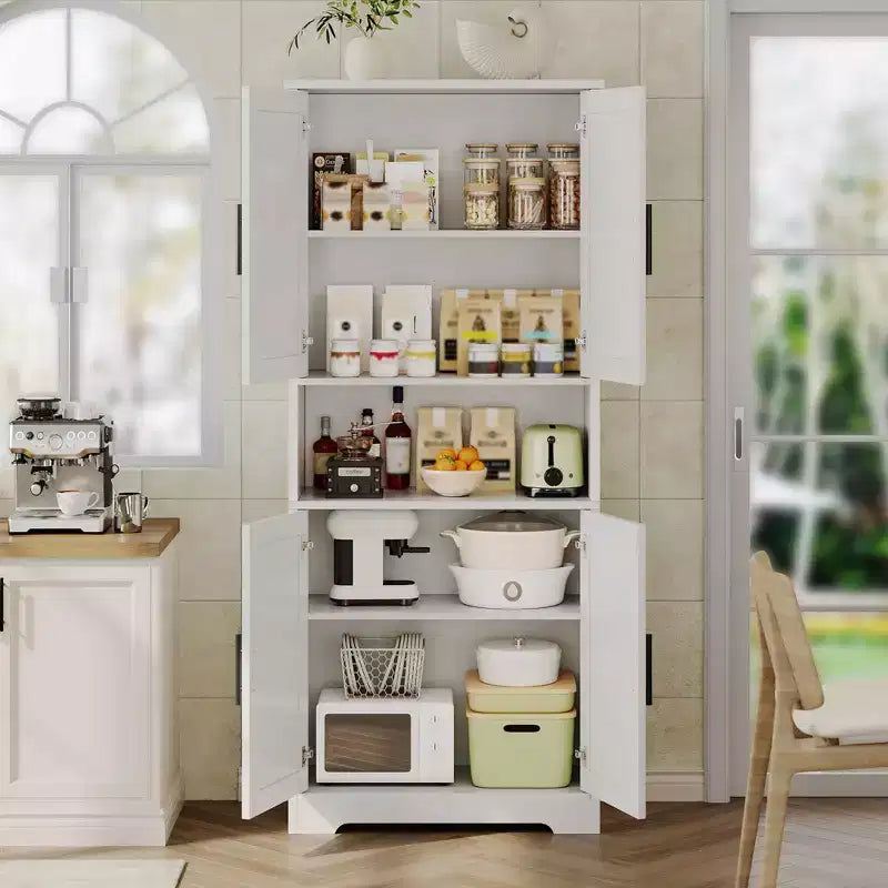 Meuble de rangement, armoire de cuisine haute de 178 cm - buffet autoportant à 4 portes avec étagères réglables, noir/gris/blanc