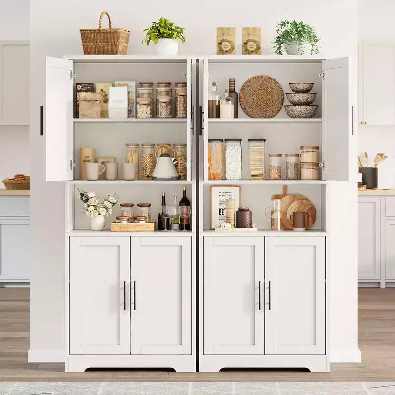 Meuble de rangement, armoire de cuisine haute de 178 cm - buffet autoportant à 4 portes avec étagères réglables, noir/gris/blanc