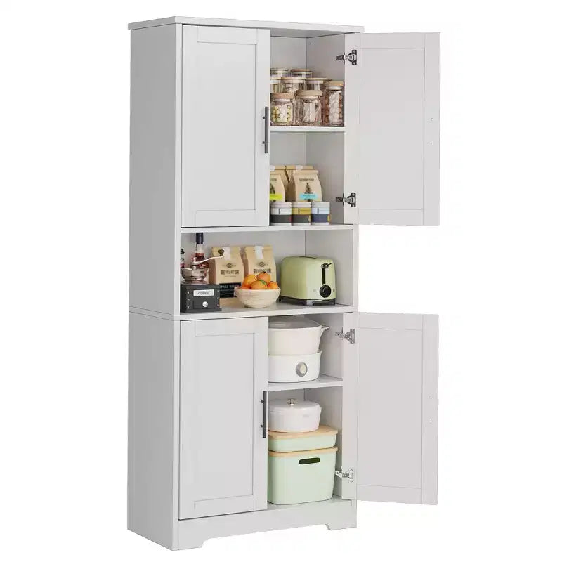 Meuble de rangement, armoire de cuisine haute de 178 cm - buffet autoportant à 4 portes avec étagères réglables, noir/gris/blanc