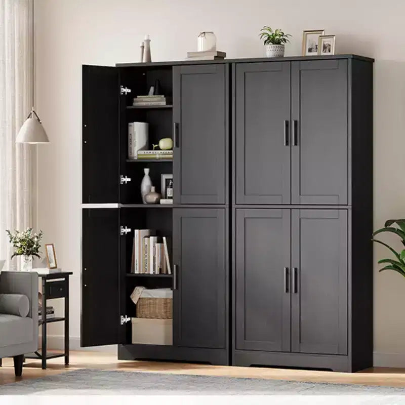 Meuble de rangement, armoire de cuisine haute de 178 cm - buffet autoportant à 4 portes avec étagères réglables, noir/gris/blanc