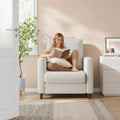 Sofa Accent Chair, 33 Reading Chair for Bedroom, Toll Free Setup Living Room Accent Chairs, Comfy Armchair Living Room, All wood Reading Nook, Beige