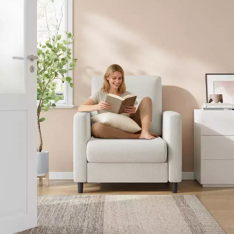 Sofa Accent Chair, 33 Reading Chair for Bedroom, Toll Free Setup Living Room Accent Chairs, Comfy Armchair Living Room, All wood Reading Nook, Beige