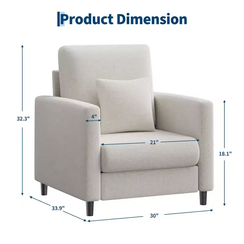 Fauteuil d'appoint de canapé, Fauteuil de lecture 33" pour chambre à coucher, Fauteuils d'appoint de salon avec installation gratuite, Fauteuil confortable pour salon, Coin lecture tout en bois, Beige