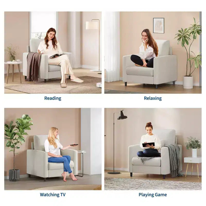 Fauteuil d'appoint de canapé, Fauteuil de lecture 33" pour chambre à coucher, Fauteuils d'appoint de salon avec installation gratuite, Fauteuil confortable pour salon, Coin lecture tout en bois, Beige