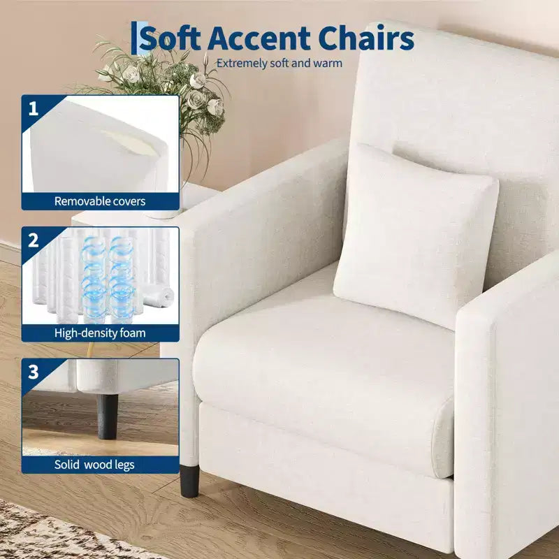 Fauteuil d'appoint de canapé, Fauteuil de lecture 33" pour chambre à coucher, Fauteuils d'appoint de salon avec installation gratuite, Fauteuil confortable pour salon, Coin lecture tout en bois, Beige