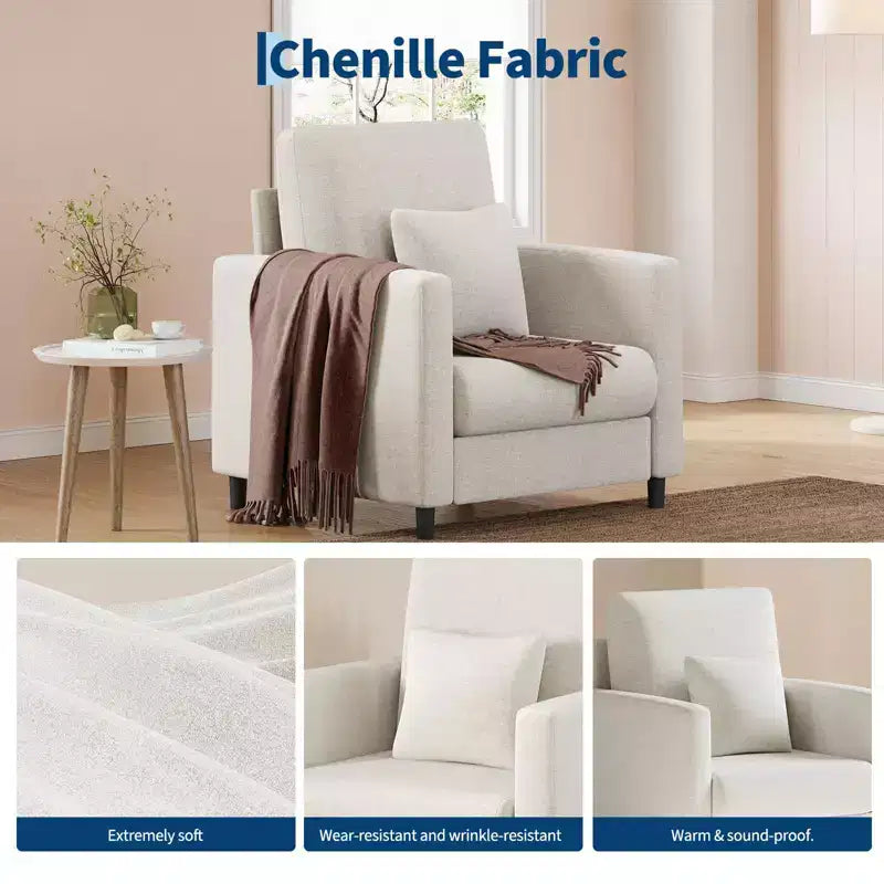Fauteuil d'appoint de canapé, Fauteuil de lecture 33" pour chambre à coucher, Fauteuils d'appoint de salon avec installation gratuite, Fauteuil confortable pour salon, Coin lecture tout en bois, Beige