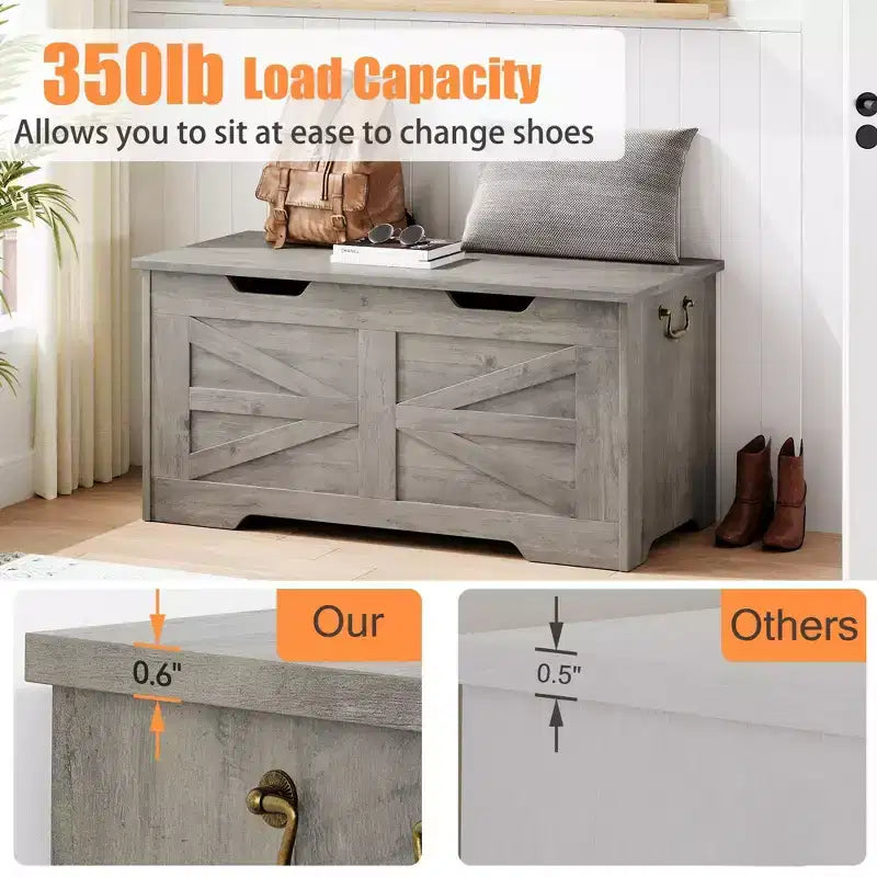 Banc de rangement en bois avec charnière de sécurité, 100 cm – Capacité 160 kg – Coffre de rangement à couvercle pour entrée, salon ou chambre à coucher
