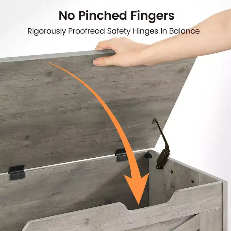 Banc de rangement en bois avec charnière de sécurité, 100 cm – Capacité 160 kg – Coffre de rangement à couvercle pour entrée, salon ou chambre à coucher
