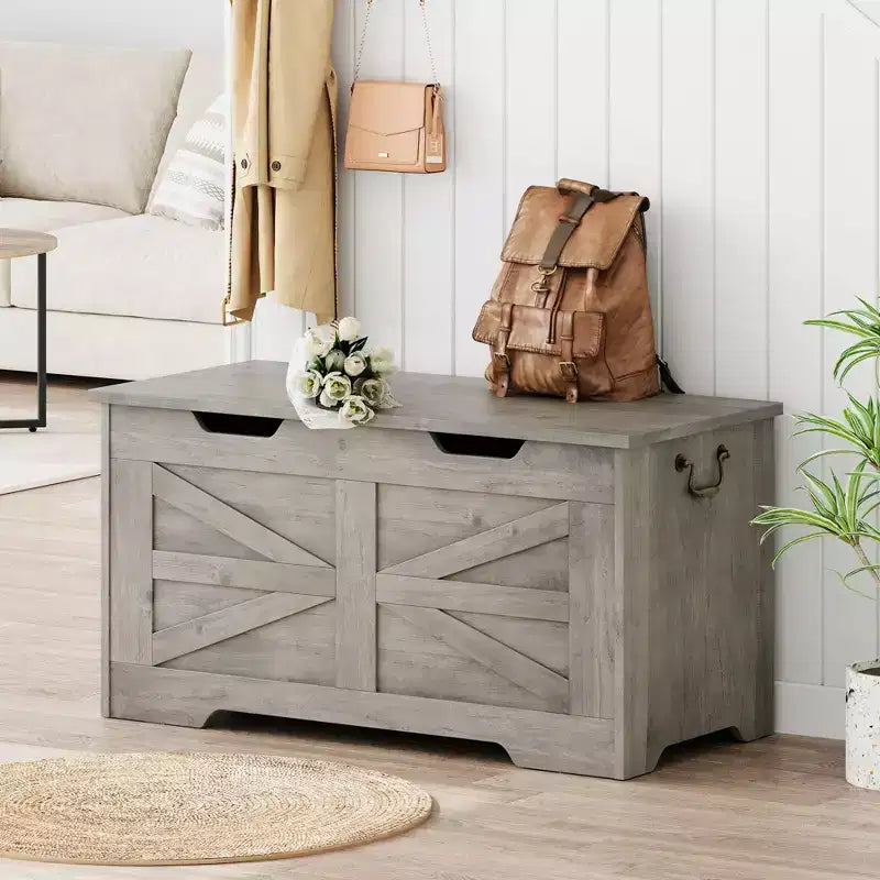 Banc de rangement en bois avec charnière de sécurité, 100 cm – Capacité 160 kg – Coffre de rangement à couvercle pour entrée, salon ou chambre à coucher