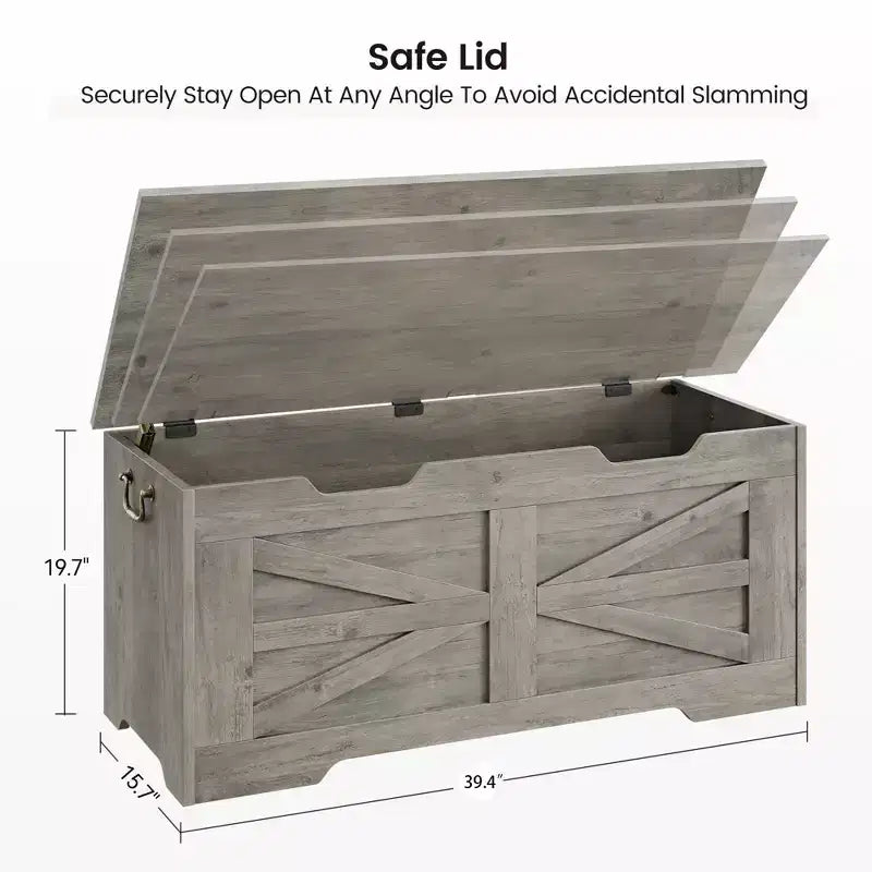 Banc de rangement en bois avec charnière de sécurité, 100 cm – Capacité 160 kg – Coffre de rangement à couvercle pour entrée, salon ou chambre à coucher