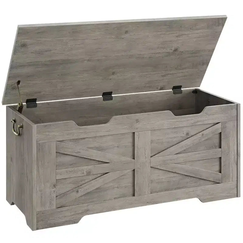 Banc de rangement en bois avec charnière de sécurité, 100 cm – Capacité 160 kg – Coffre de rangement à couvercle pour entrée, salon ou chambre à coucher