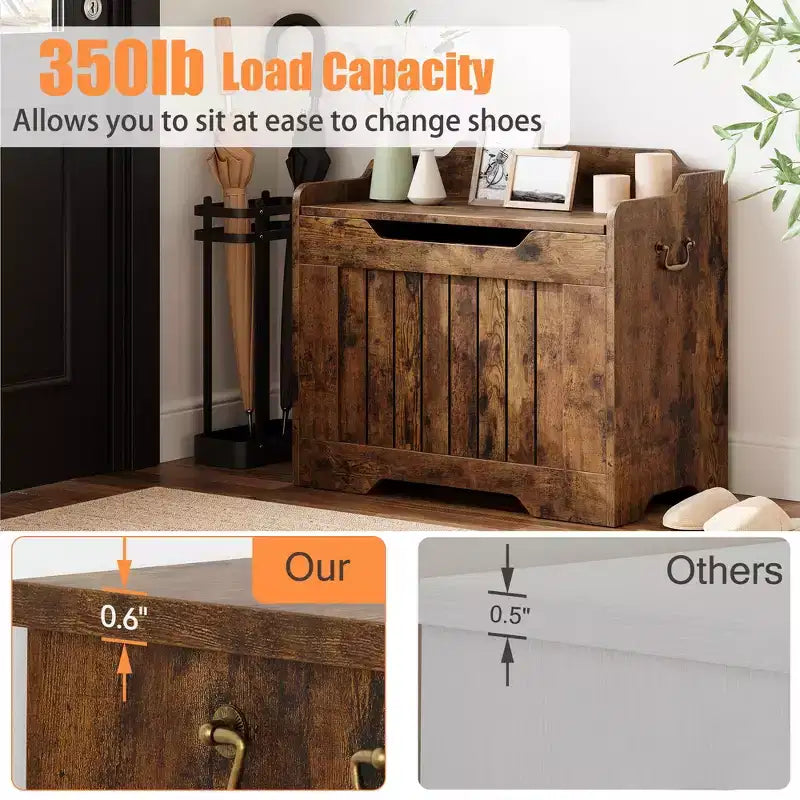 Banc de rangement en bois avec charnière de sécurité, 100 cm – Capacité 160 kg – Coffre de rangement à couvercle pour entrée, salon ou chambre à coucher