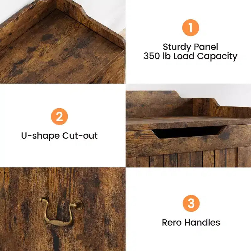 Banc de rangement en bois avec charnière de sécurité, 100 cm – Capacité 160 kg – Coffre de rangement à couvercle pour entrée, salon ou chambre à coucher