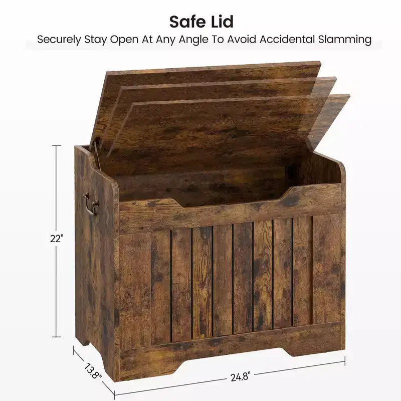 Banc de rangement en bois avec charnière de sécurité, 100 cm – Capacité 160 kg – Coffre de rangement à couvercle pour entrée, salon ou chambre à coucher