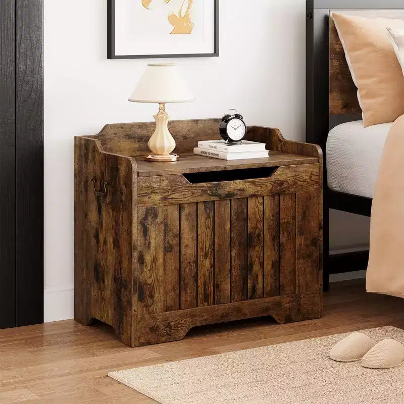 Banc de rangement en bois avec charnière de sécurité, 100 cm – Capacité 160 kg – Coffre de rangement à couvercle pour entrée, salon ou chambre à coucher