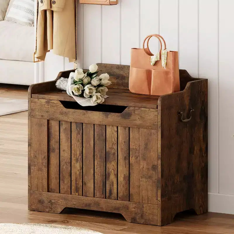 Banc de rangement en bois avec charnière de sécurité, 100 cm – Capacité 160 kg – Coffre de rangement à couvercle pour entrée, salon ou chambre à coucher