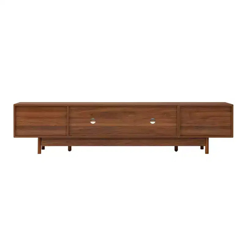 Meuble TV pour téléviseurs jusqu'à 85 pouces, meuble TV console média de style moderne du milieu du siècle avec portes en verre cannelé et 2 tiroirs, Noyer - ModernLuxe