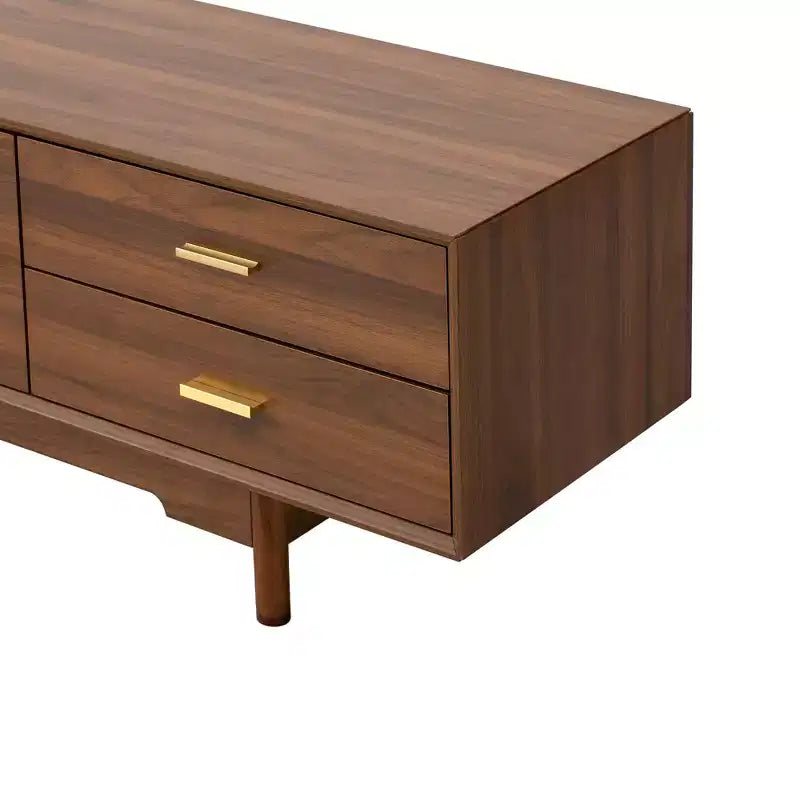 Meuble TV pour téléviseurs jusqu'à 85 pouces, meuble TV console média de style moderne du milieu du siècle avec portes en verre cannelé et 2 tiroirs, Noyer - ModernLuxe