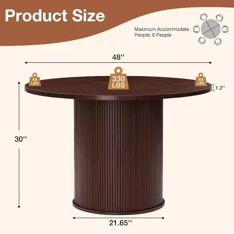 Hommpa Table de salle à manger ronde 48" - Bois d'hévéa robuste, style moderne rustique, 4 à 6 places