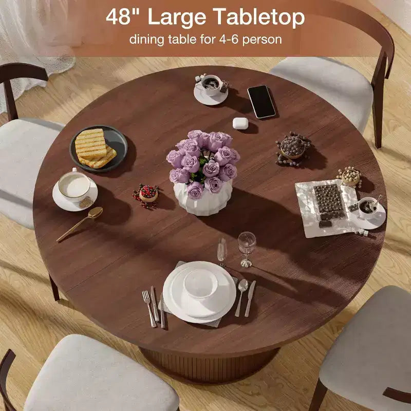 Hommpa Table de salle à manger ronde 48" - Bois d'hévéa robuste, style moderne rustique, 4 à 6 places
