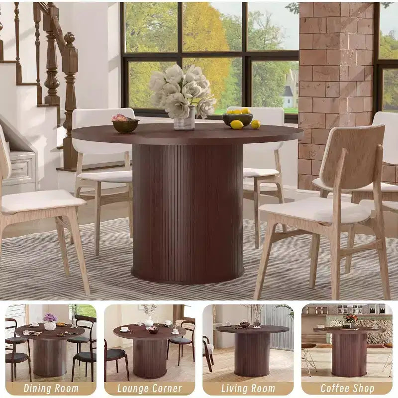 Hommpa Table de salle à manger ronde 48" - Bois d'hévéa robuste, style moderne rustique, 4 à 6 places