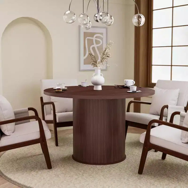 Hommpa Table de salle à manger ronde 48" - Bois d'hévéa robuste, style moderne rustique, 4 à 6 places