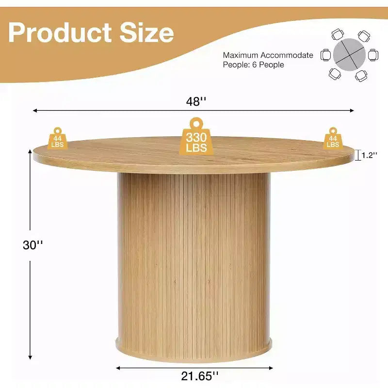 Hommpa Table de salle à manger ronde 48" - Bois d'hévéa robuste, style moderne rustique, 4 à 6 places