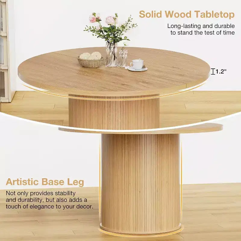 Hommpa Table de salle à manger ronde 48" - Bois d'hévéa robuste, style moderne rustique, 4 à 6 places