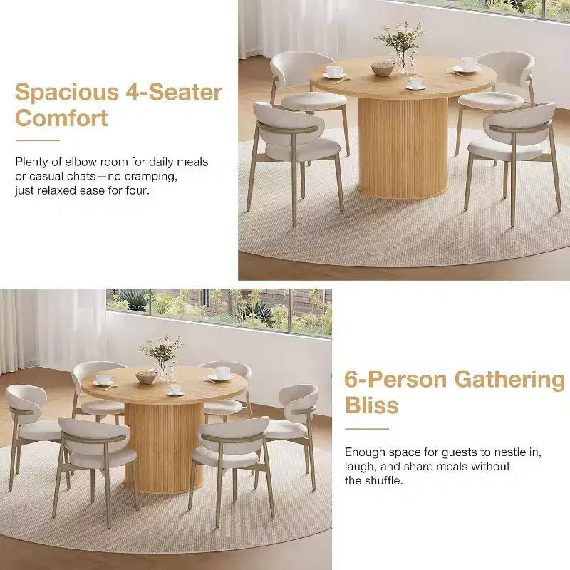 Hommpa Table de salle à manger ronde 48" - Bois d'hévéa robuste, style moderne rustique, 4 à 6 places