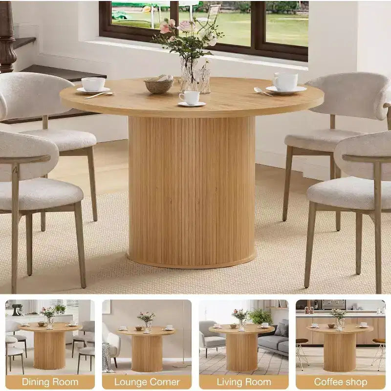 Hommpa Table de salle à manger ronde 48" - Bois d'hévéa robuste, style moderne rustique, 4 à 6 places