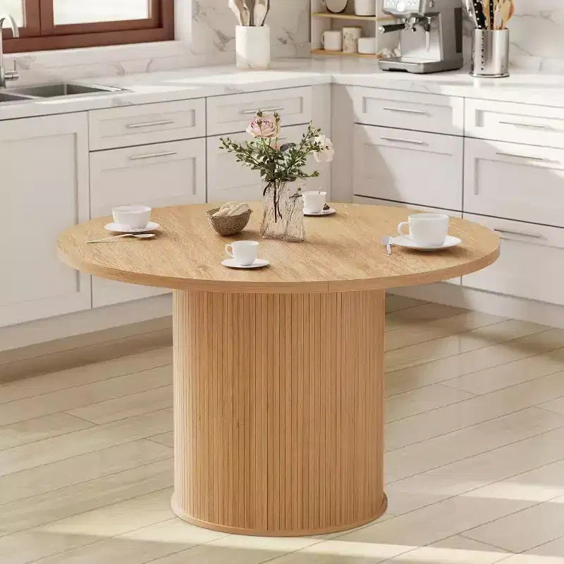 Hommpa Table de salle à manger ronde 48" - Bois d'hévéa robuste, style moderne rustique, 4 à 6 places