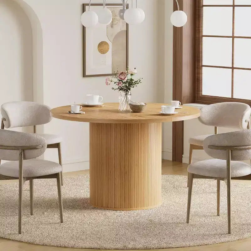 Hommpa Table de salle à manger ronde 48" - Bois d'hévéa robuste, style moderne rustique, 4 à 6 places