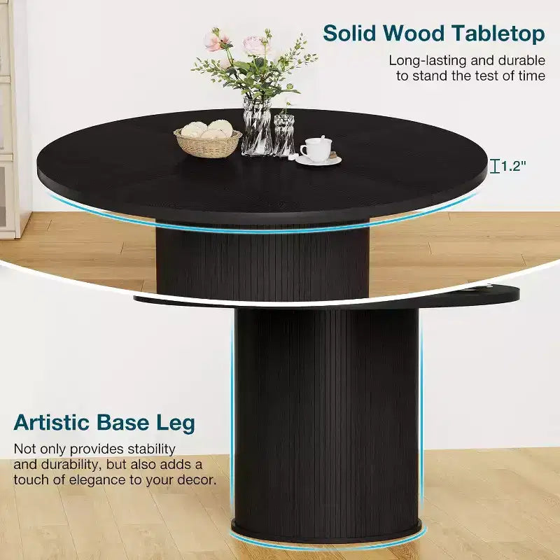 Hommpa Table de salle à manger ronde 48" - Bois d'hévéa robuste, style moderne rustique, 4 à 6 places