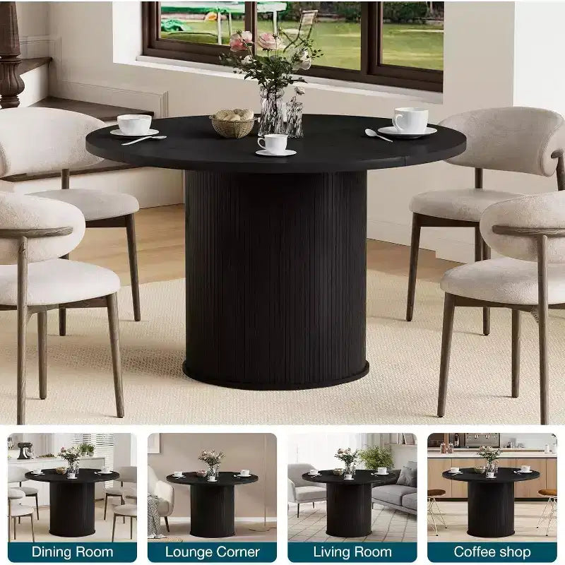 Hommpa Table de salle à manger ronde 48" - Bois d'hévéa robuste, style moderne rustique, 4 à 6 places