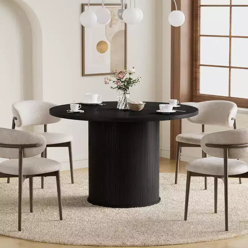 Hommpa Table de salle à manger ronde 48" - Bois d'hévéa robuste, style moderne rustique, 4 à 6 places