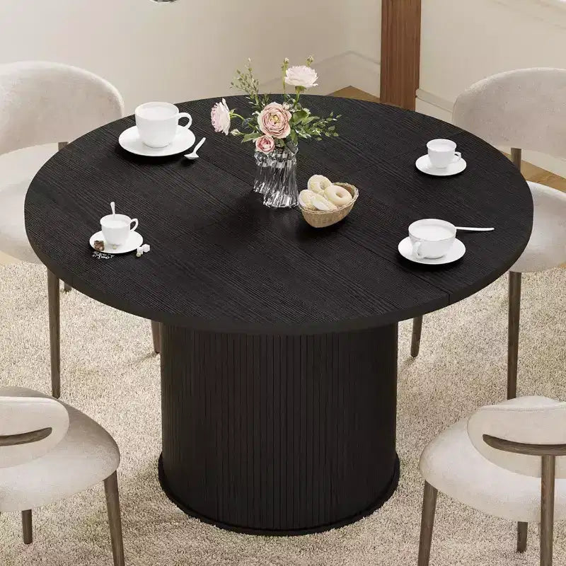 Hommpa 48 Round Dining Table - Sturdy Rubber Wood, Modern Farmhouse, Seats 4-6