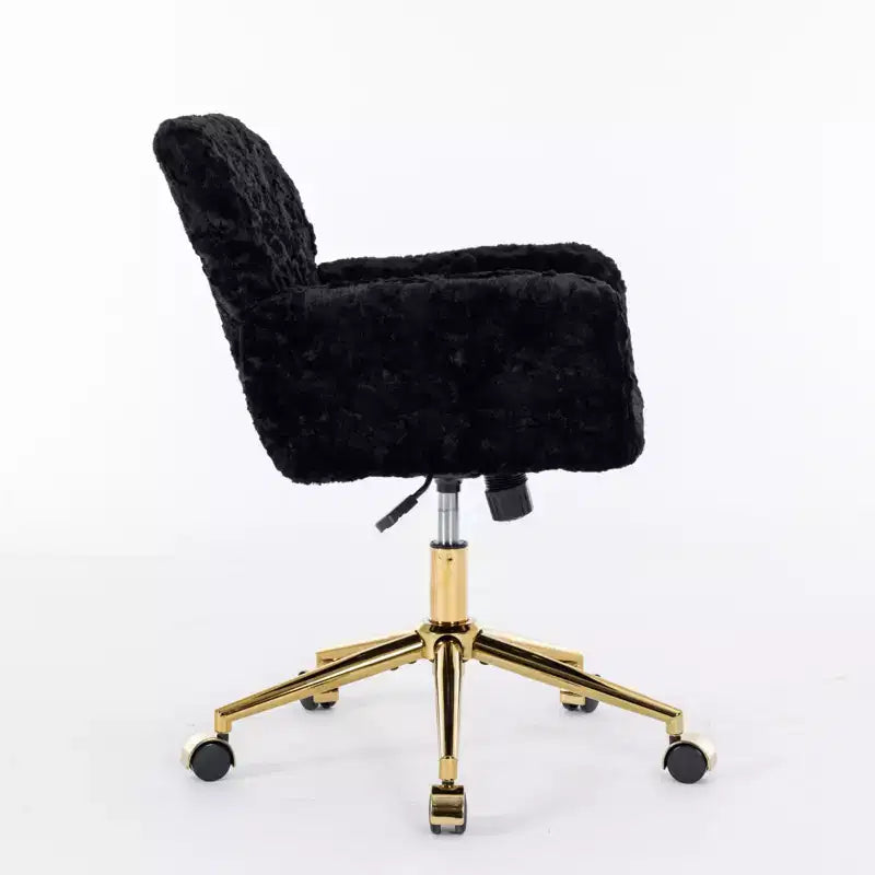 Chaise de bureau chic TUYOHW, chaise de vanité en poil de lapin artificiel, chaise de bureau pivotante à 360° avec base en métal doré, chaise d'ordinateur de 50 à 59 cm de hauteur
