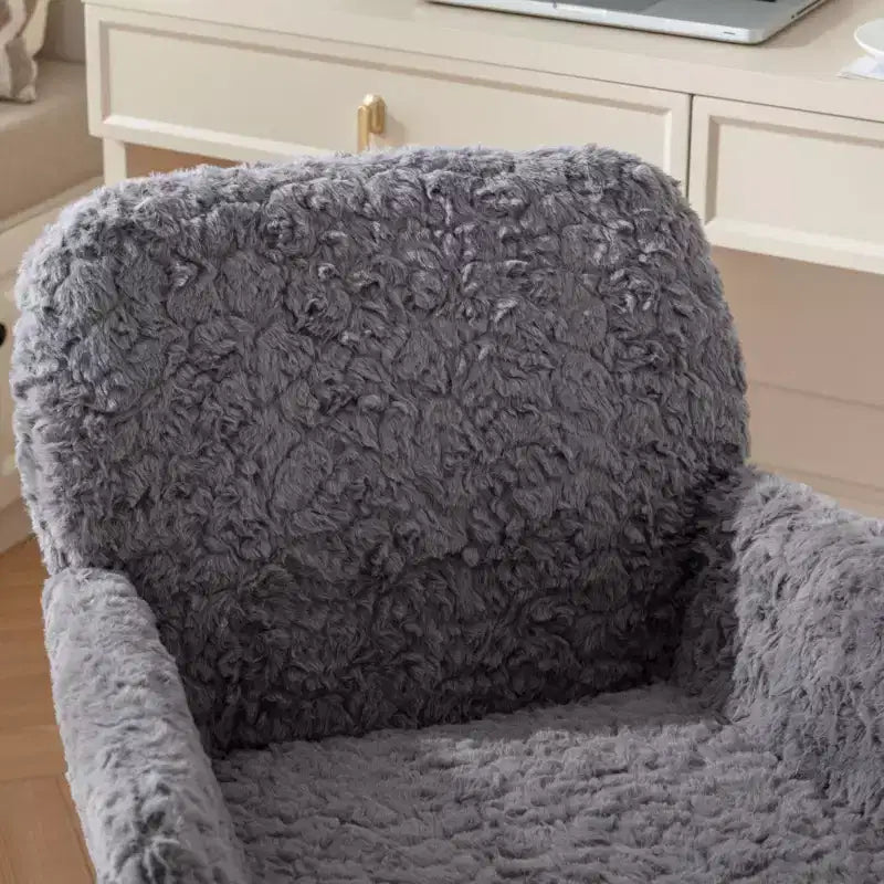 Chaise de bureau chic TUYOHW, chaise de vanité en poil de lapin artificiel, chaise de bureau pivotante à 360° avec base en métal doré, chaise d'ordinateur de 50 à 59 cm de hauteur