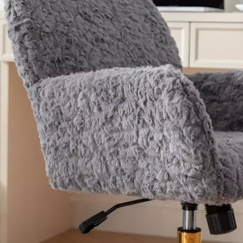 Chaise de bureau chic TUYOHW, chaise de vanité en poil de lapin artificiel, chaise de bureau pivotante à 360° avec base en métal doré, chaise d'ordinateur de 50 à 59 cm de hauteur