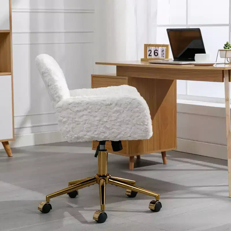 Chaise de bureau chic TUYOHW, chaise de vanité en poil de lapin artificiel, chaise de bureau pivotante à 360° avec base en métal doré, chaise d'ordinateur de 50 à 59 cm de hauteur