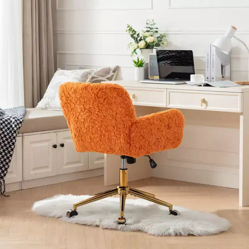 Chaise de bureau chic TUYOHW, chaise de vanité en poil de lapin artificiel, chaise de bureau pivotante à 360° avec base en métal doré, chaise d'ordinateur de 50 à 59 cm de hauteur