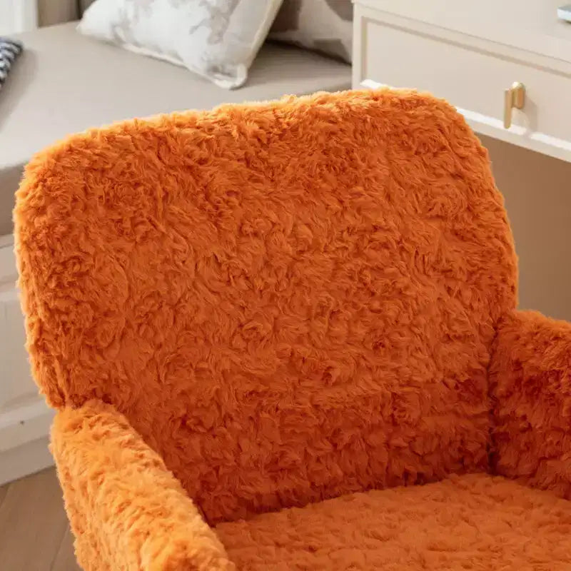 Chaise de bureau chic TUYOHW, chaise de vanité en poil de lapin artificiel, chaise de bureau pivotante à 360° avec base en métal doré, chaise d'ordinateur de 50 à 59 cm de hauteur