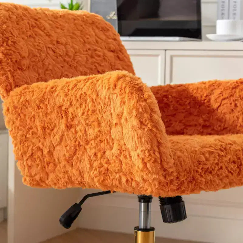 Chaise de bureau chic TUYOHW, chaise de vanité en poil de lapin artificiel, chaise de bureau pivotante à 360° avec base en métal doré, chaise d'ordinateur de 50 à 59 cm de hauteur