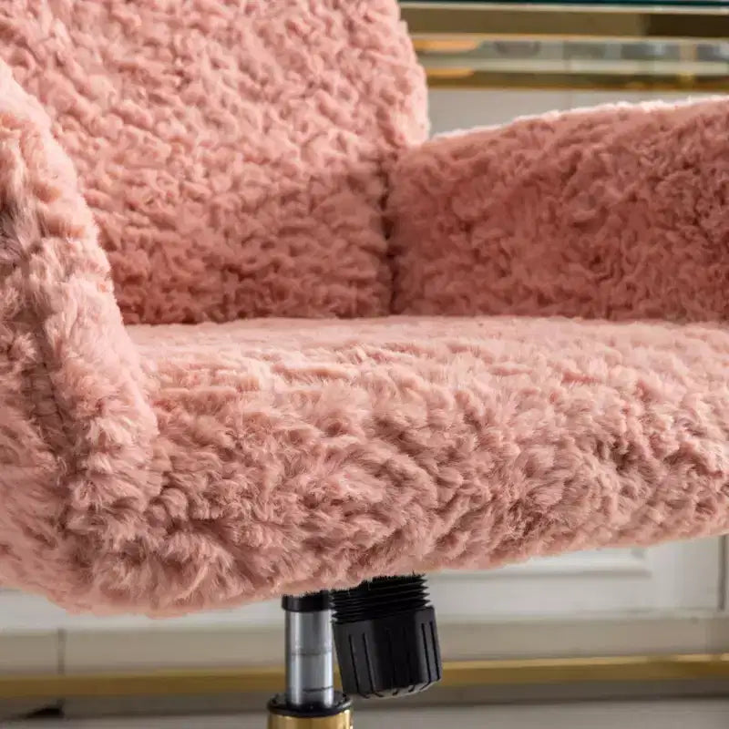 Chaise de bureau chic TUYOHW, chaise de vanité en poil de lapin artificiel, chaise de bureau pivotante à 360° avec base en métal doré, chaise d'ordinateur de 50 à 59 cm de hauteur