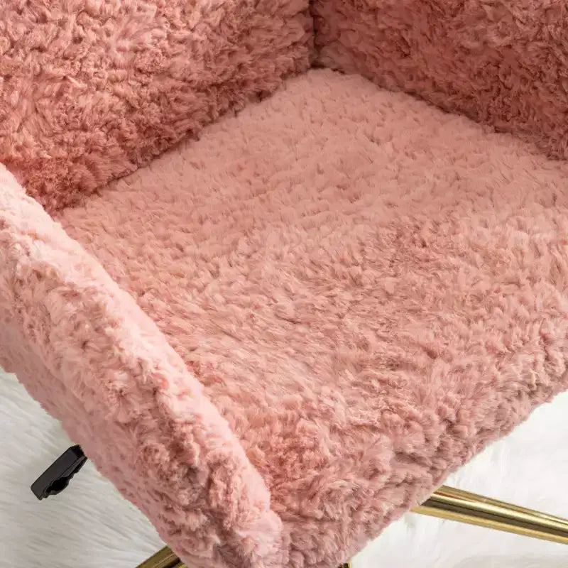 Chaise de bureau chic TUYOHW, chaise de vanité en poil de lapin artificiel, chaise de bureau pivotante à 360° avec base en métal doré, chaise d'ordinateur de 50 à 59 cm de hauteur