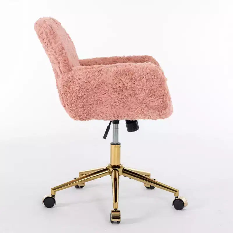 Chaise de bureau chic TUYOHW, chaise de vanité en poil de lapin artificiel, chaise de bureau pivotante à 360° avec base en métal doré, chaise d'ordinateur de 50 à 59 cm de hauteur