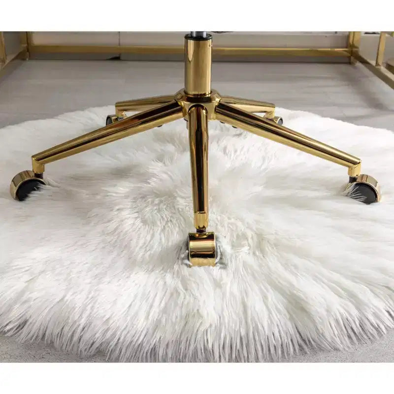 Chaise de bureau chic TUYOHW, chaise de vanité en poil de lapin artificiel, chaise de bureau pivotante à 360° avec base en métal doré, chaise d'ordinateur de 50 à 59 cm de hauteur