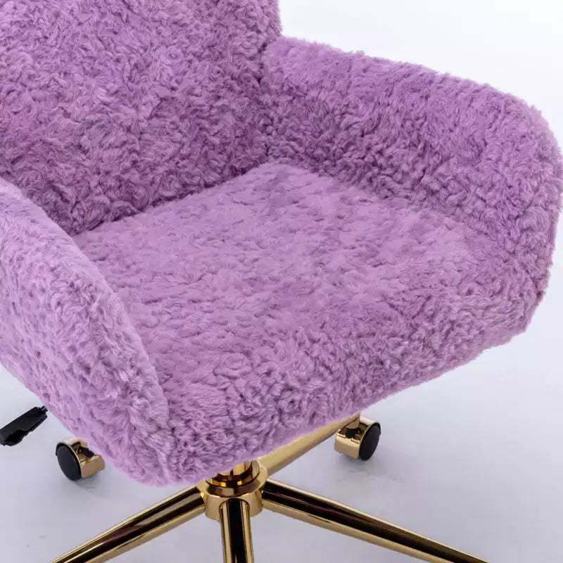 Chaise de bureau chic TUYOHW, chaise de vanité en poil de lapin artificiel, chaise de bureau pivotante à 360° avec base en métal doré, chaise d'ordinateur de 50 à 59 cm de hauteur