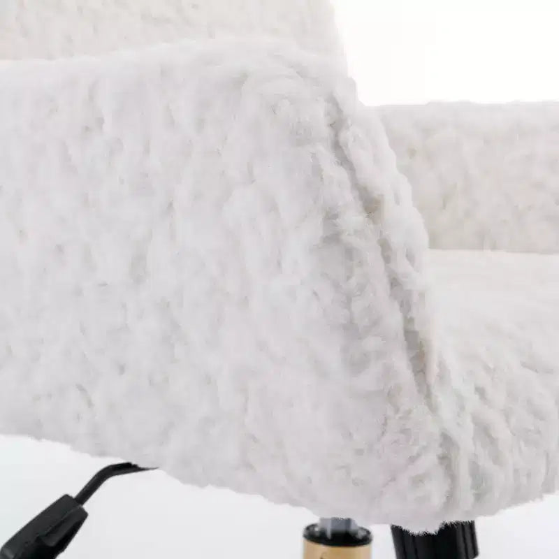 Chaise de bureau chic TUYOHW, chaise de vanité en poil de lapin artificiel, chaise de bureau pivotante à 360° avec base en métal doré, chaise d'ordinateur de 50 à 59 cm de hauteur